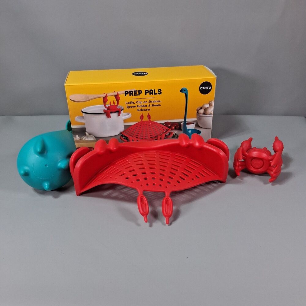 OTOTO Prep Pals Kitchen Set Nessie Ladle Red Tom the Crab Spoon Holder Strainer - Picture 2 of 7